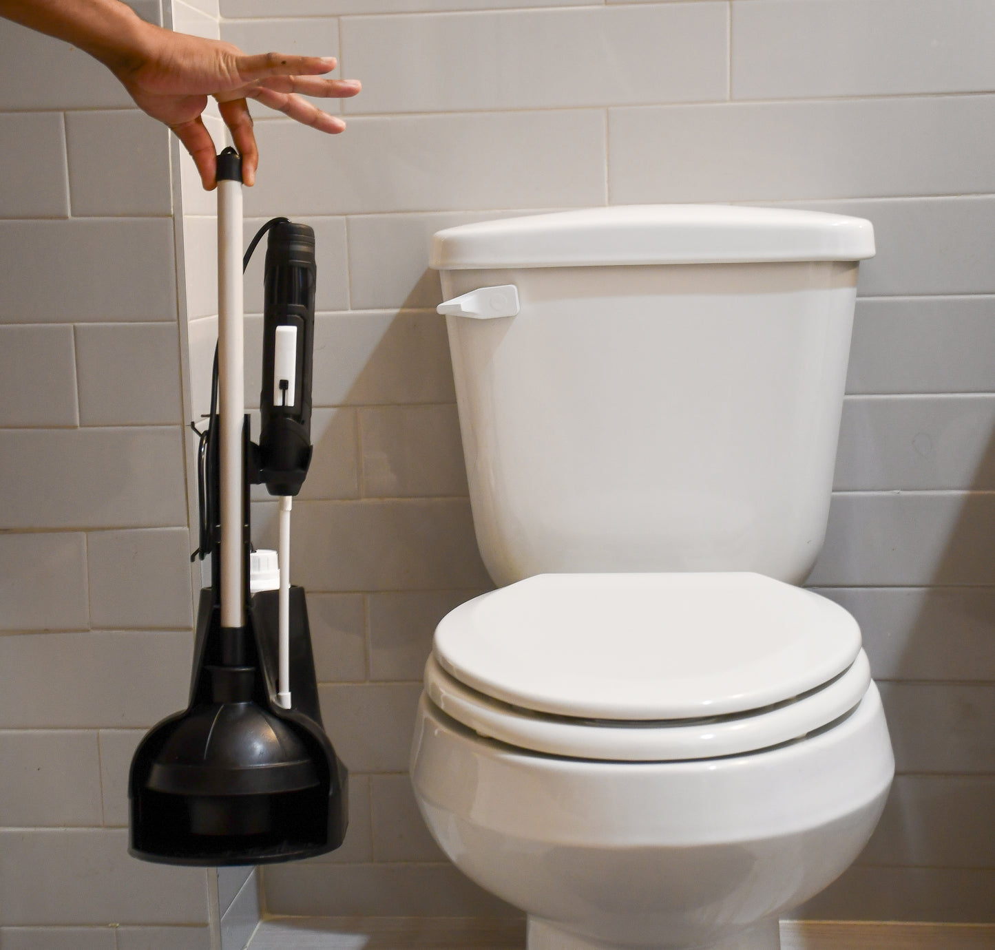 Plunger with self-cleaning mechanism.  Disinfect your plunger and your bathroom.